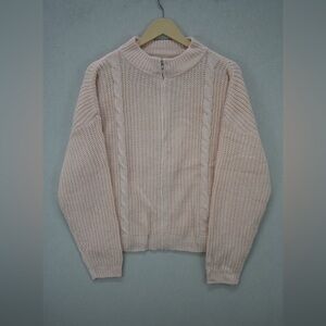 Women's Beige Cable Knit Zip Up Sweater